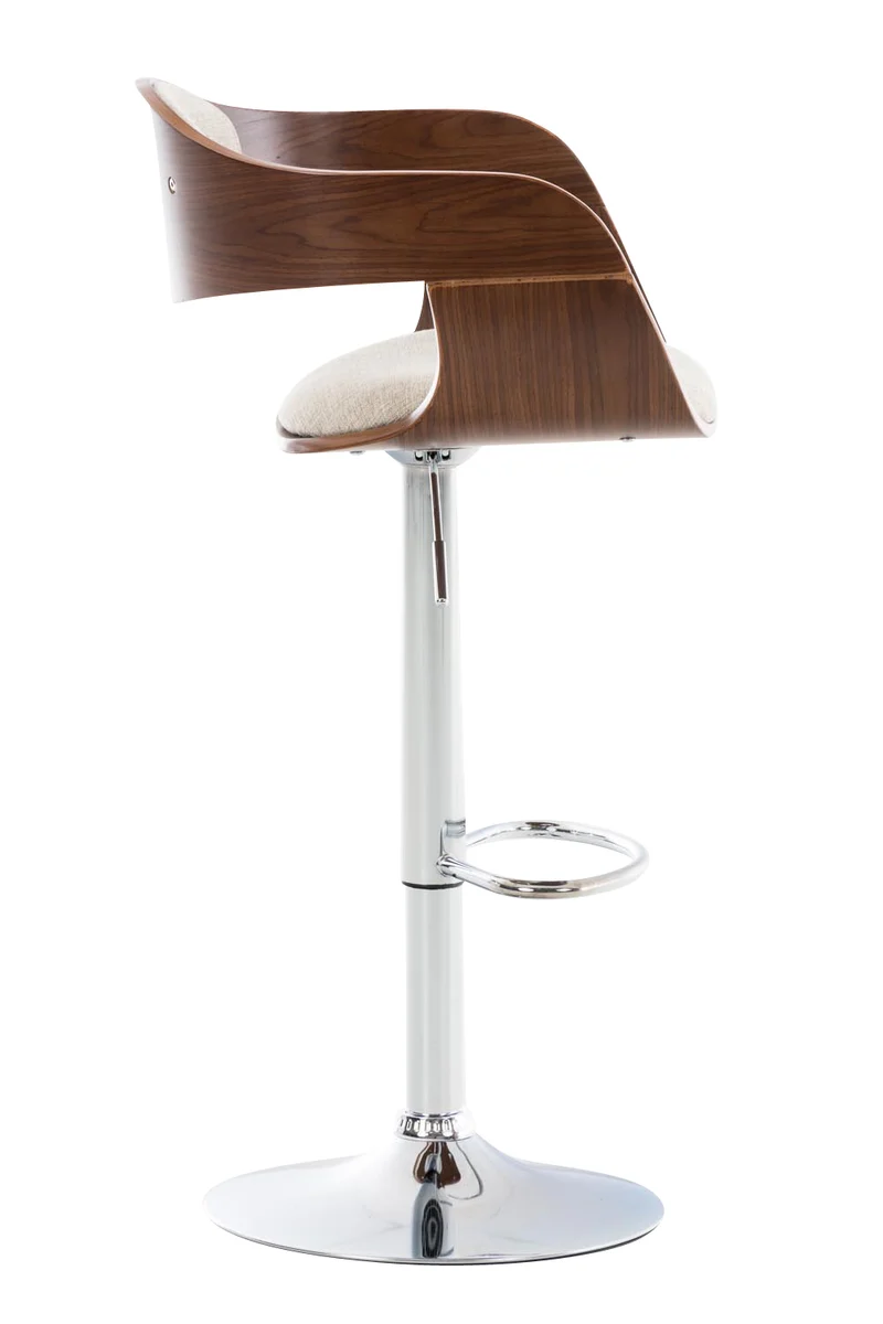 Tabouret de bar x1 design scandinave en tissu crème et structure en bois couleur noyer 10_0005046