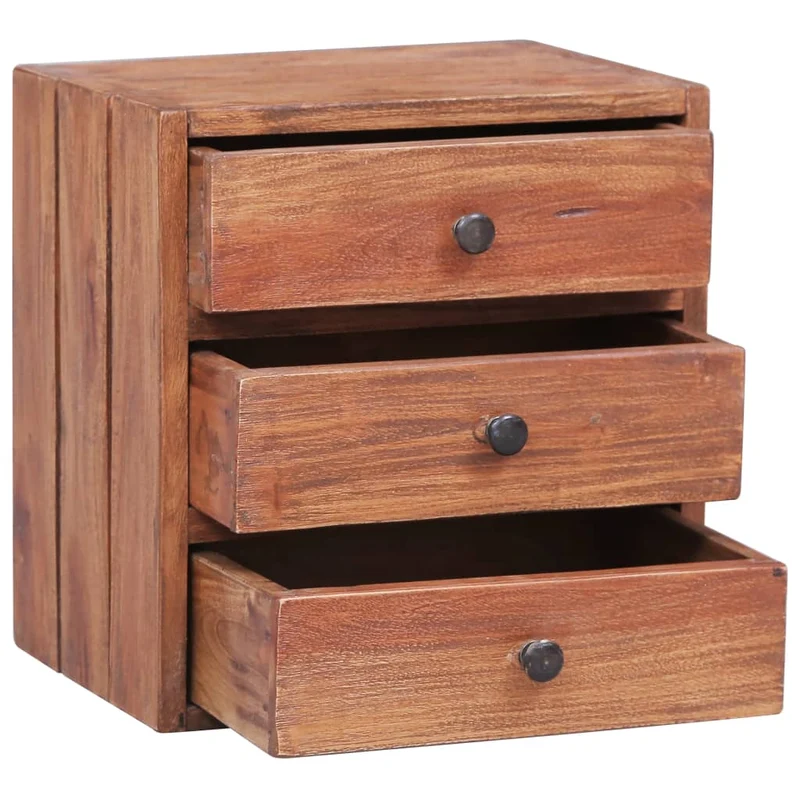 Table de chevet avec 3 tiroirs 35 x 25 x 35 cm bois d'acajou massif DEC033110