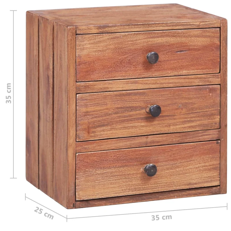 Table de chevet avec 3 tiroirs 35 x 25 x 35 cm bois d'acajou massif DEC033110