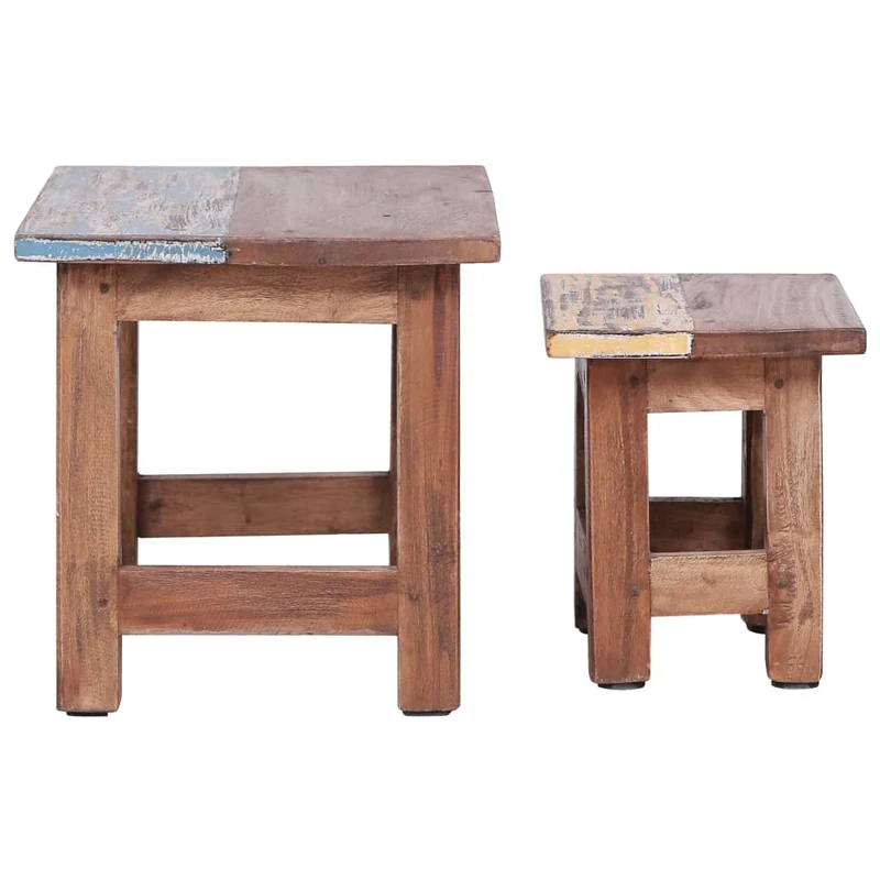 Lot de 2 tables d'appoint gigognes en bois d'acajou massif effet vieilli DEC032687