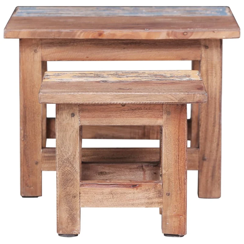 Lot de 2 tables d'appoint gigognes en bois d'acajou massif effet vieilli DEC032687