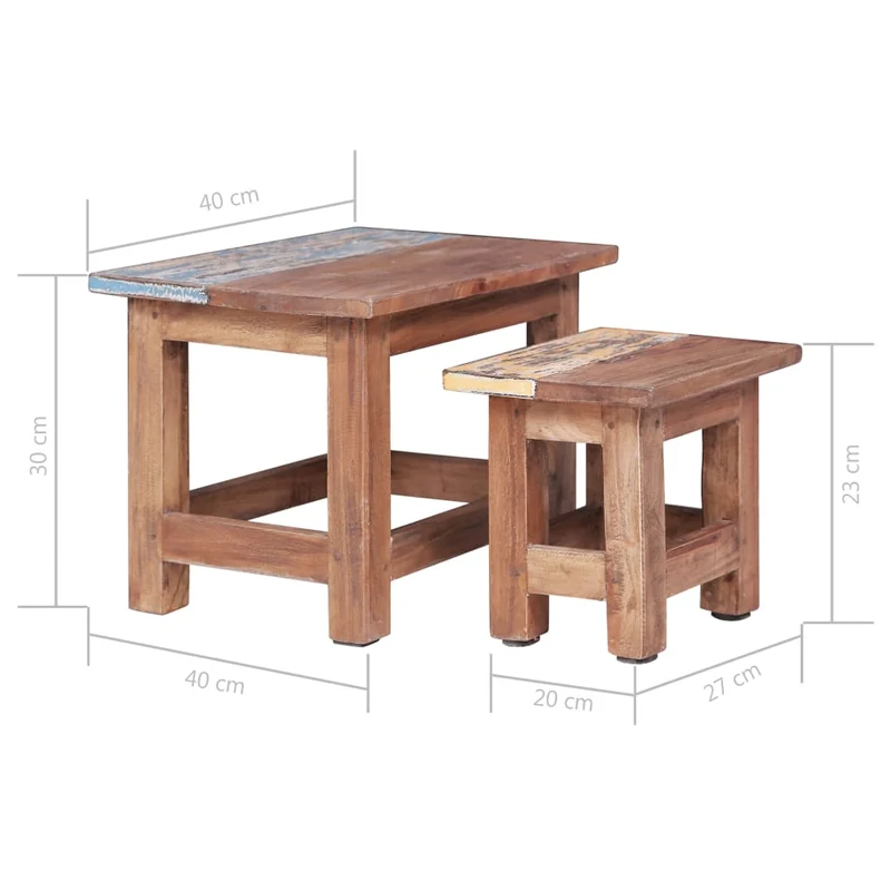 Lot de 2 tables d'appoint gigognes en bois d'acajou massif effet vieilli DEC032687