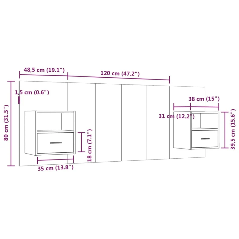 Tête de lit accessoire couchage chambre à coucher meuble avec chevet intégré étagère MDF gris TDL0205816