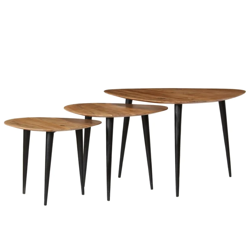 Lot de 3 tables d'appoint en bois d'acacia massif marron et acier DEC040449