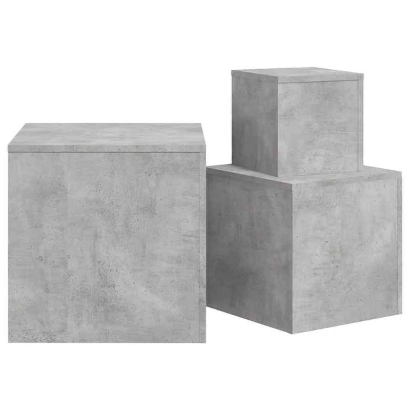 Lot de 3 tables d'appoint en bois d’ingénierie couleur gris béton DEC032667