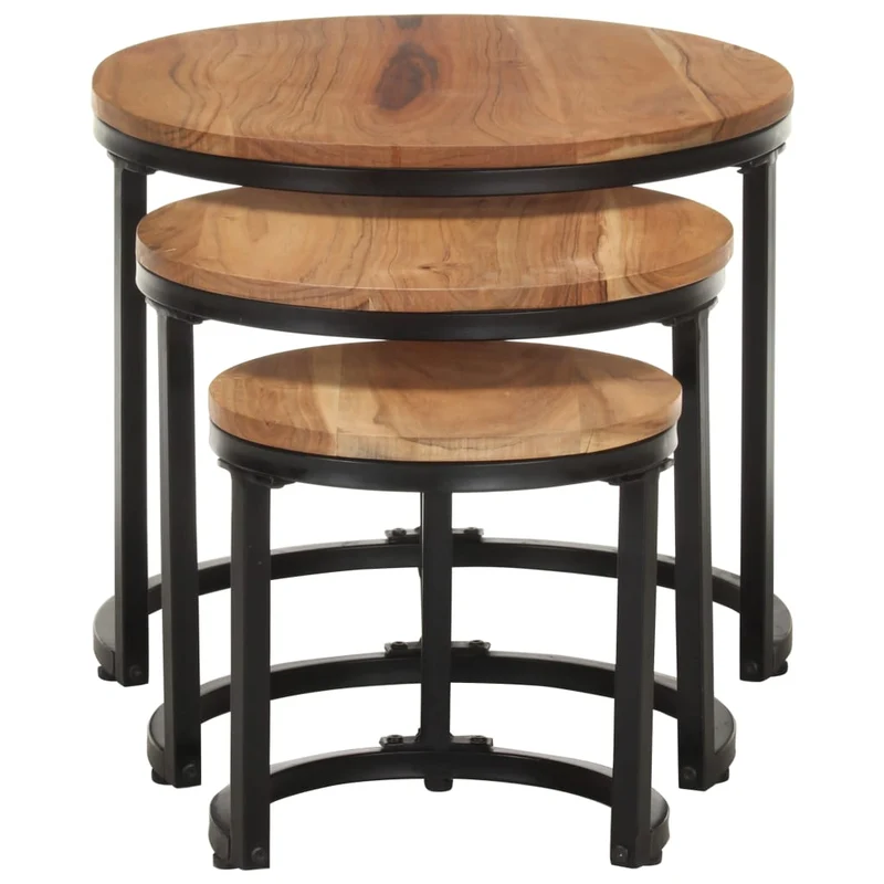 Lot de 3 tables d'appoint en bois d'acacia et fer DEC032659