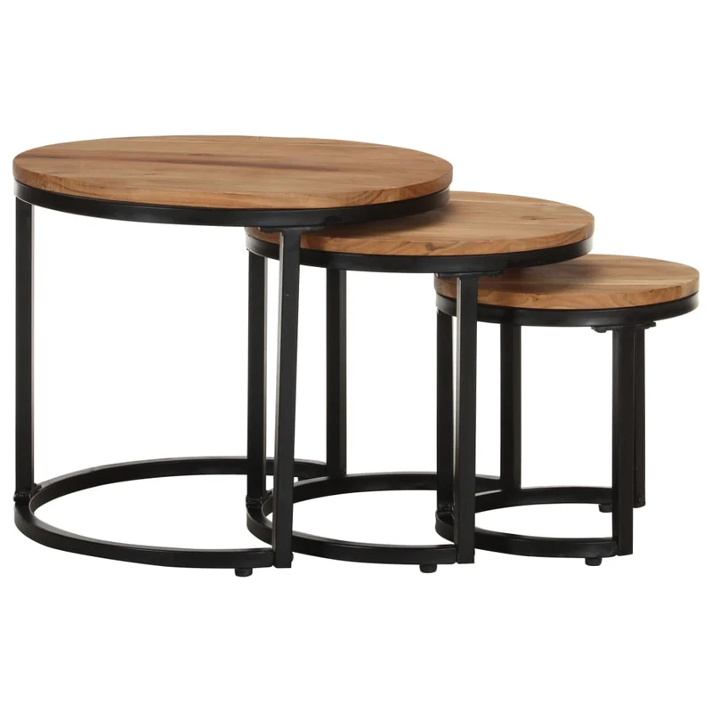 Lot de 3 tables d'appoint en bois d'acacia et fer DEC032659