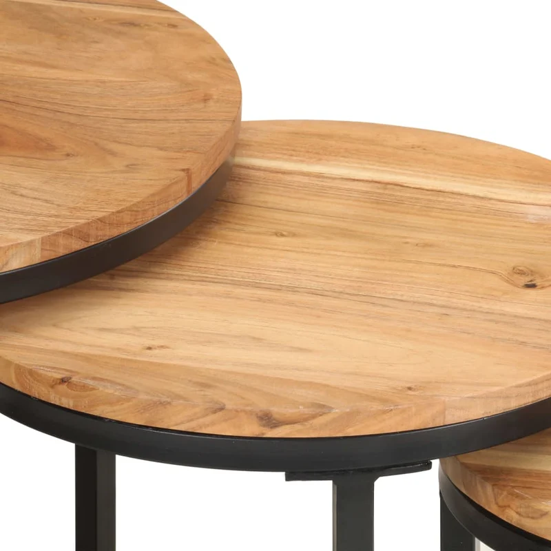 Lot de 3 tables d'appoint en bois d'acacia et fer DEC032659