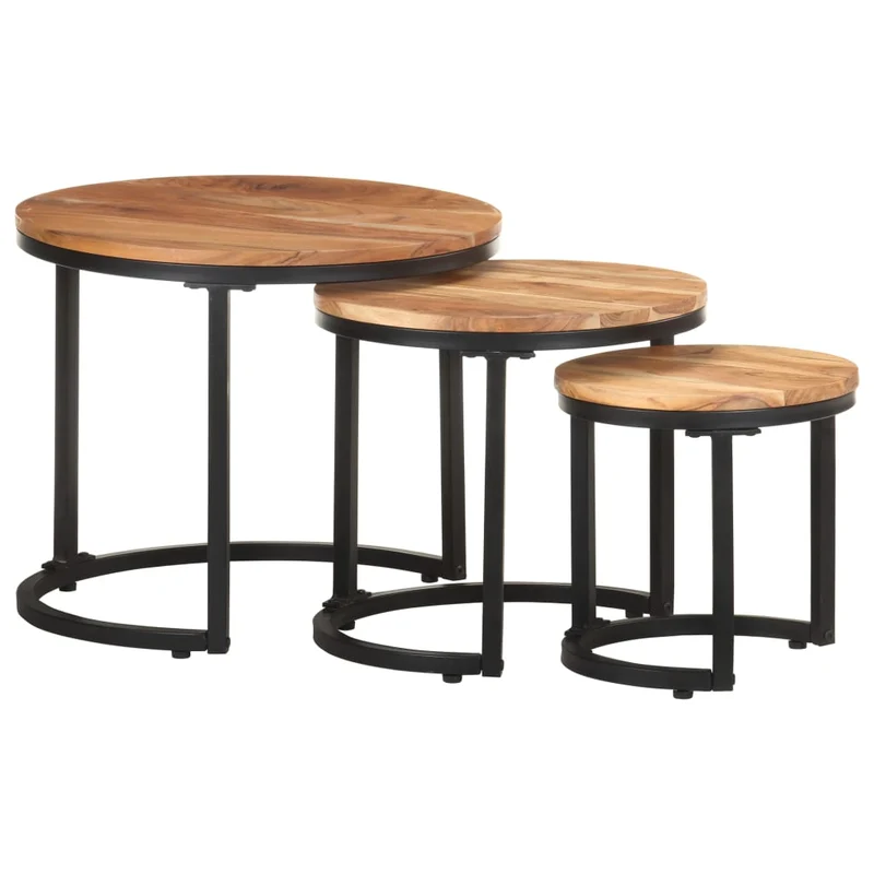 Lot de 3 tables d'appoint en bois d'acacia et fer DEC032659