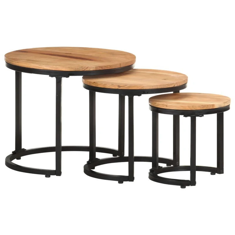 Lot de 3 tables d'appoint en bois d'acacia et fer DEC032659