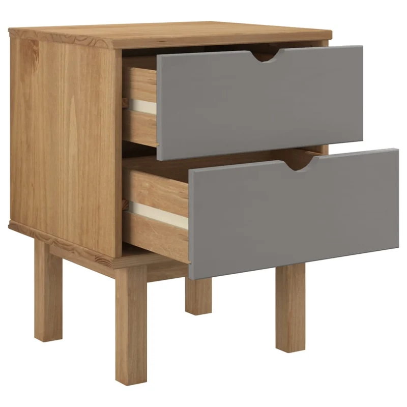 Table de chevet avec deux tiroirs 45 x 39 x 57 cm bois pin massif gris DEC034542