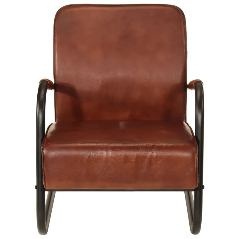 Fauteuil lounge design et moderne avec accoudoirs en cuir véritable marron DEC028634