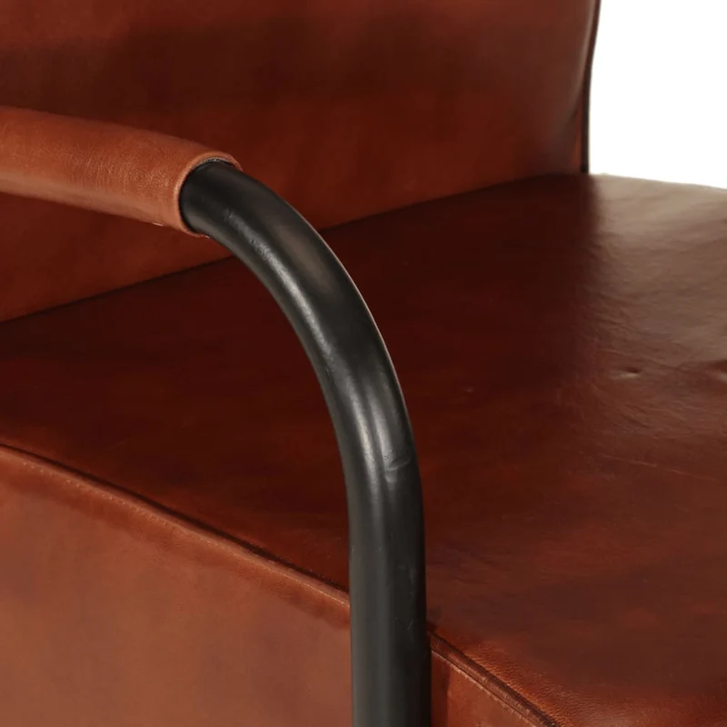 Fauteuil lounge design et moderne avec accoudoirs en cuir véritable marron DEC028634