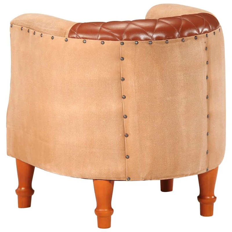 Fauteuil lounge assise confortable design moderne marron cuir véritable bois de manguier massif brun DEC026459