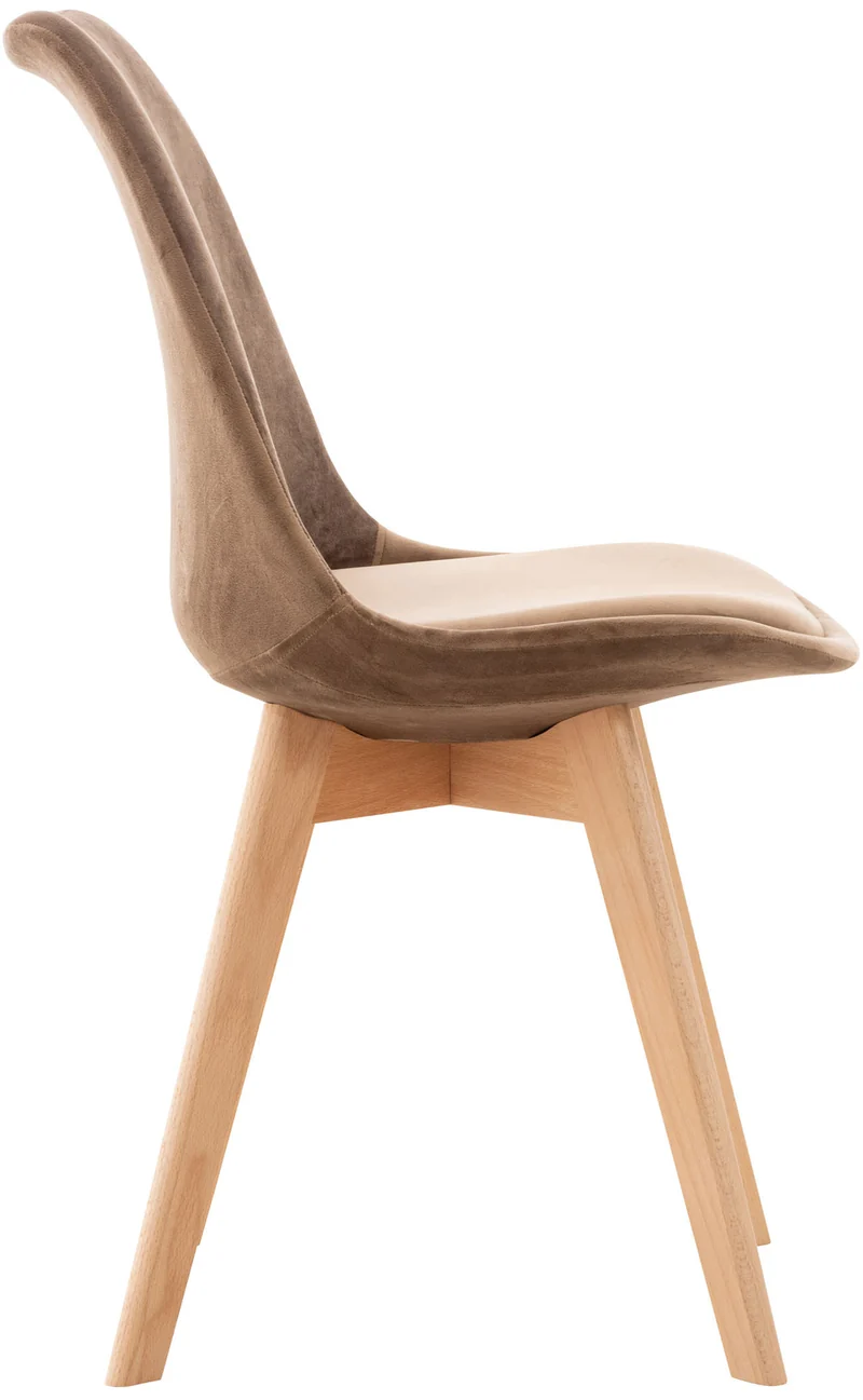 Chaise de salle à manger x1 design scandinave en velours marron et pieds en bois clair 10_0002281