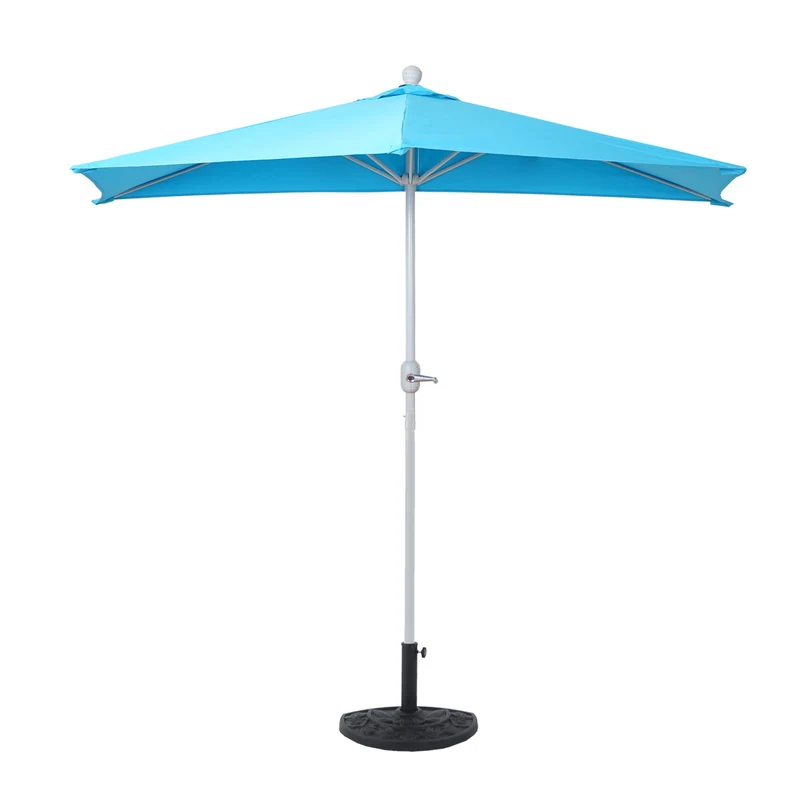 Parasol demi rond balcon envergure 270 cm gain de place sans pied UV50+ en tissu turquoise structure en aluminium 04_0011351