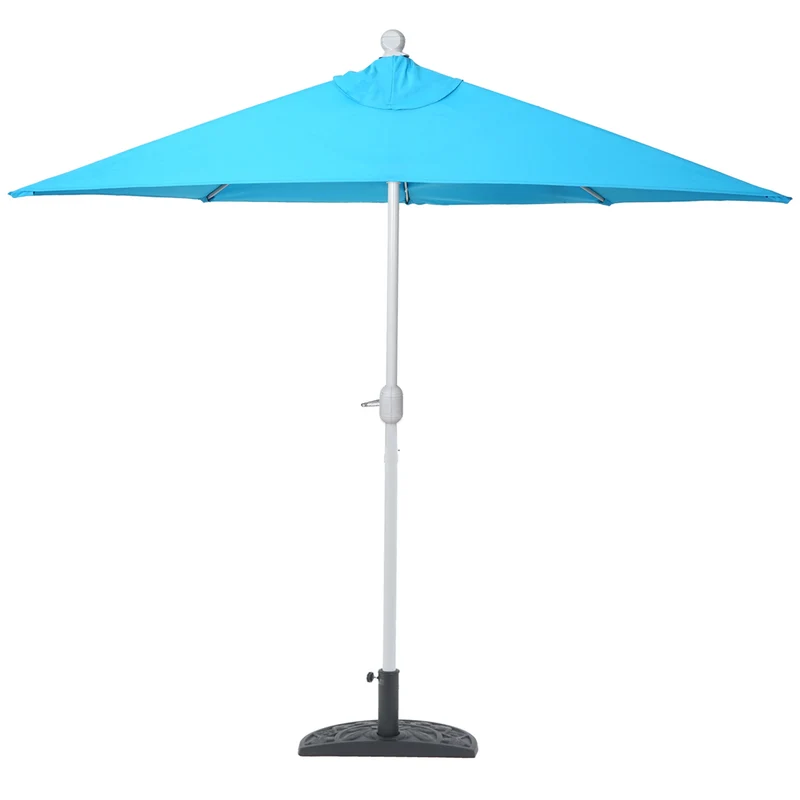 Parasol demi rond balcon envergure 270 cm gain de place sans pied UV50+ en tissu turquoise structure en aluminium 04_0011351