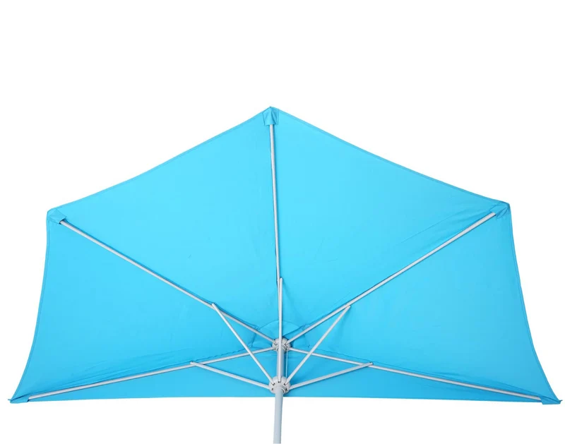 Parasol demi rond balcon envergure 270 cm gain de place sans pied UV50+ en tissu turquoise structure en aluminium 04_0011351