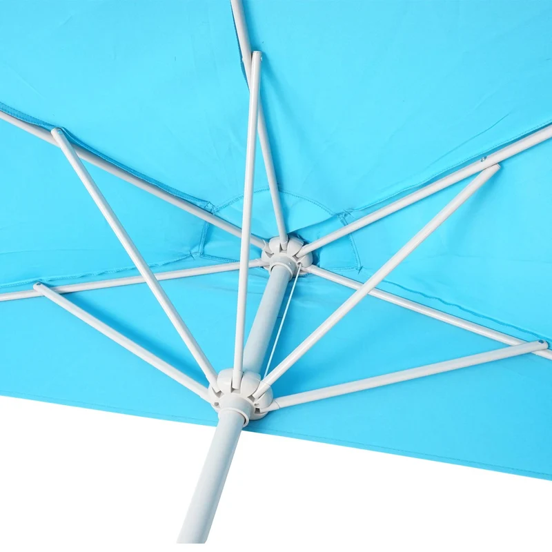 Parasol demi rond balcon envergure 270 cm gain de place sans pied UV50+ en tissu turquoise structure en aluminium 04_0011351