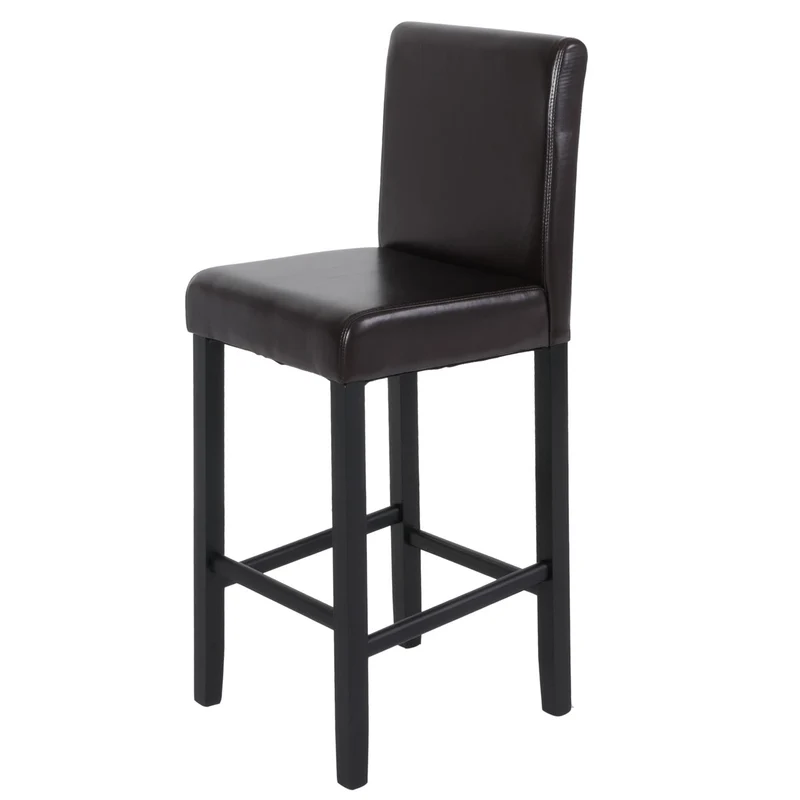 Lot de 2 tabourets de bar avec dossier et repose-pieds revêtement en cuir véritable marron structure en bois pieds foncés 04_0011613
