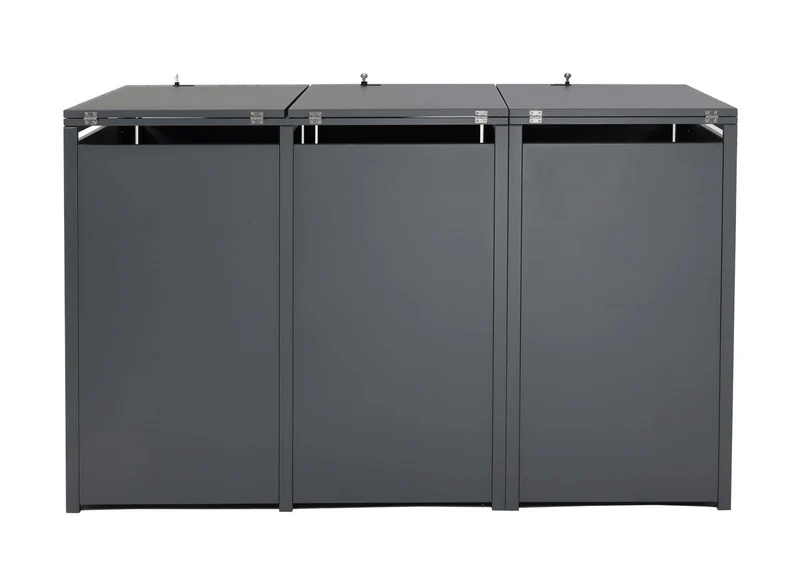 Abri poubelles triple 3 bacs 80 à 240 L 200 x 80 cm métal effet marbre anthracite 04_0008233