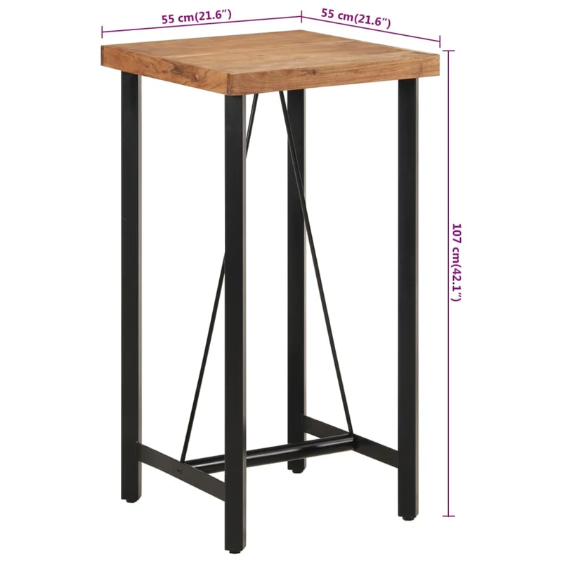 Table d’appoint multifonction 55 x 55 x 107 cm bois massif d'acacia et fer DEC036319