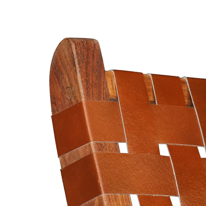 Chaise pliable bandes croisées design rustique en cuir véritable marron DEC026284