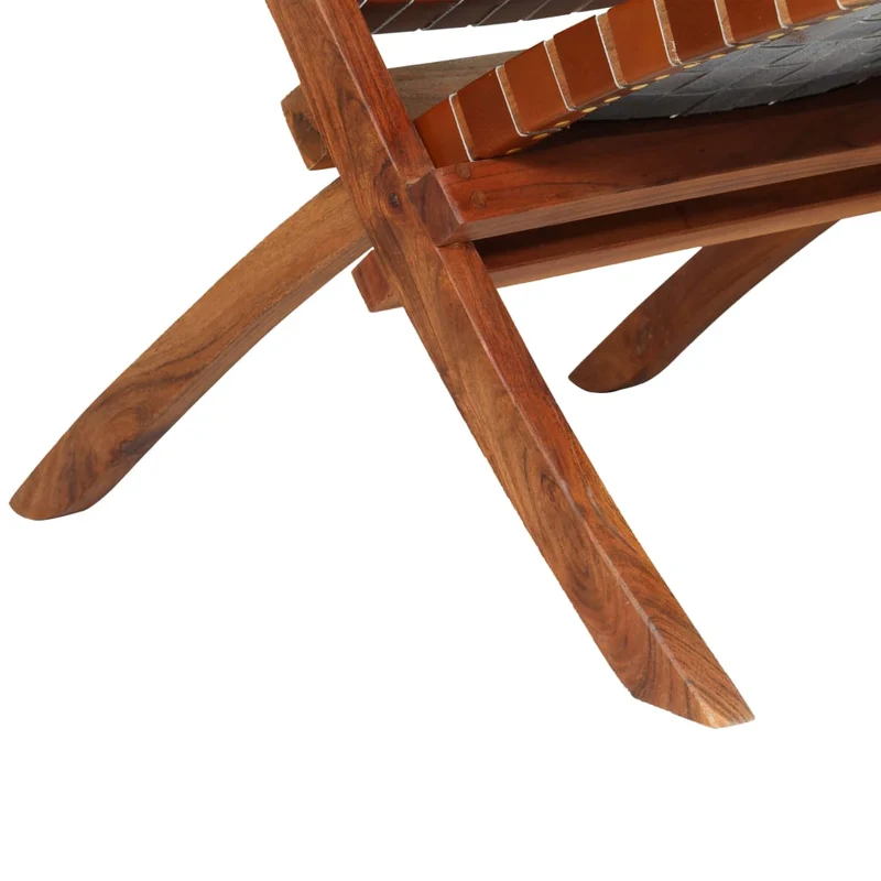 Chaise pliable bandes croisées design rustique en cuir véritable marron DEC026284