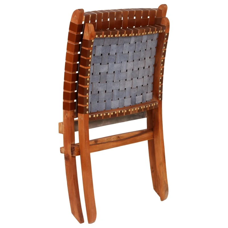 Chaise pliable bandes croisées design rustique en cuir véritable marron DEC026284