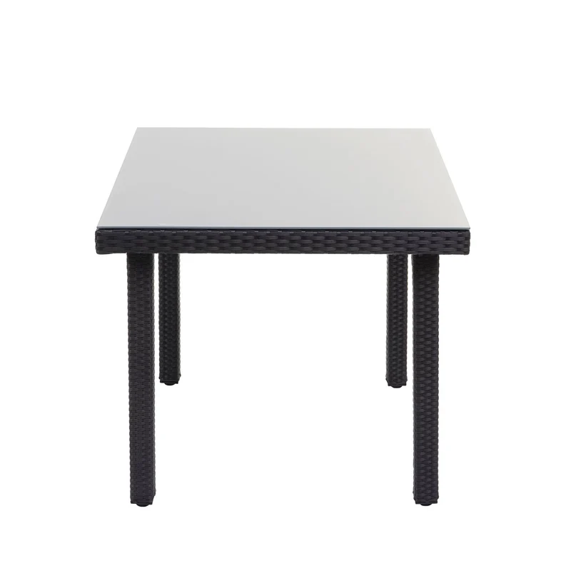 Table de jardin 80 x 80 cm avec plateau en verre poly rotin noir structure acier 04_0010927