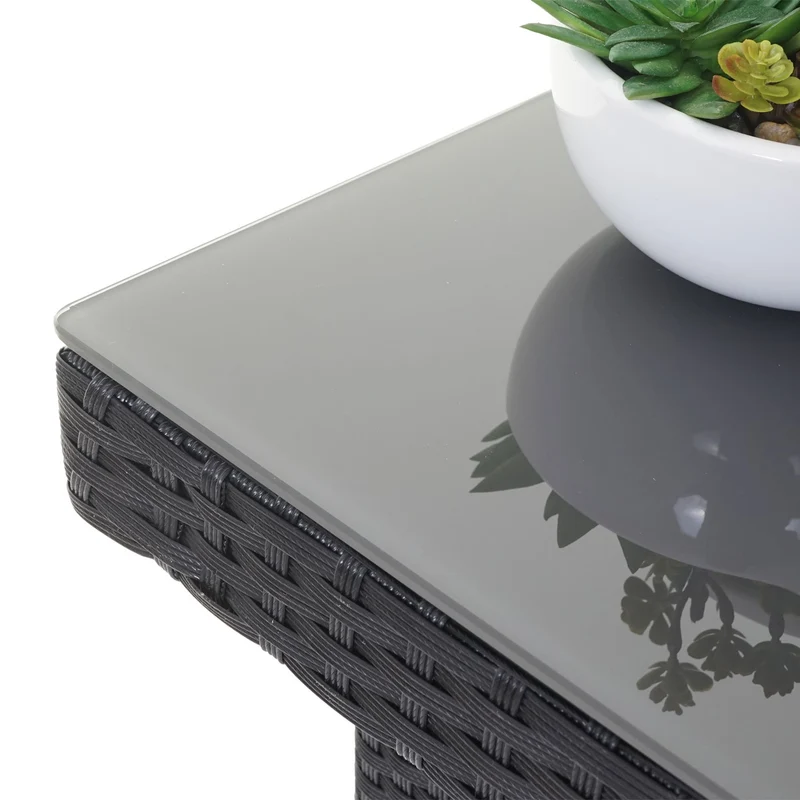 Table de jardin 80 x 80 cm avec plateau en verre poly rotin noir structure acier 04_0010927