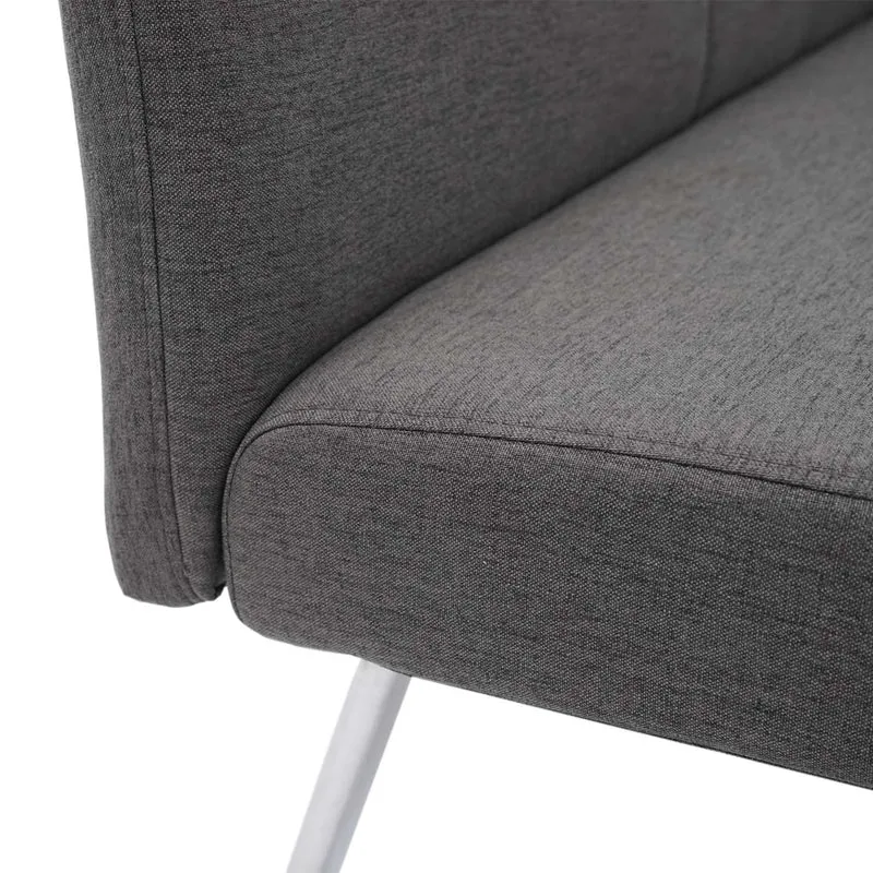 Banc de salle à manger 160 cm 3 places dossier rembourré tissu gris brun structure inox brossé 04_0010955