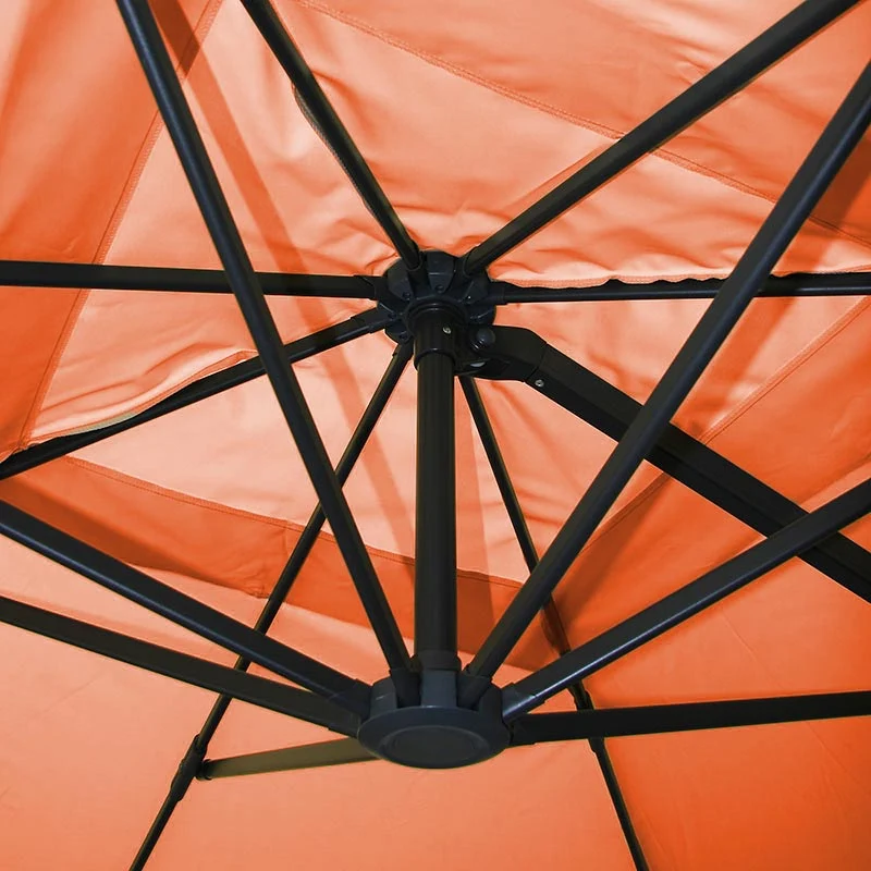 Parasol déporté 3 x 3 m réglage 5 positions avec pied aluminium acier polyester terracotta 04_0011250