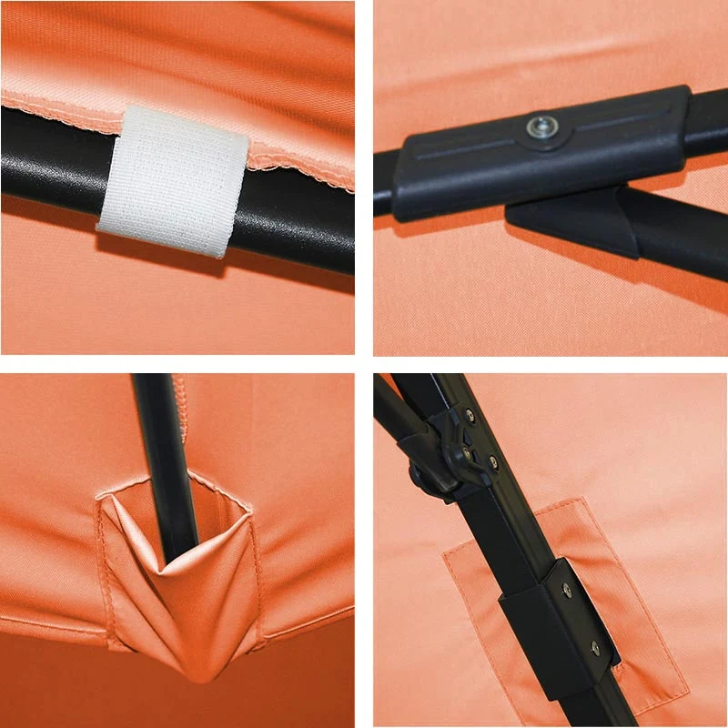 Parasol déporté 3 x 3 m diamètre 4,24 m inclinable non orientable avec base croisée polyester terracotta aluminium 04_0011231