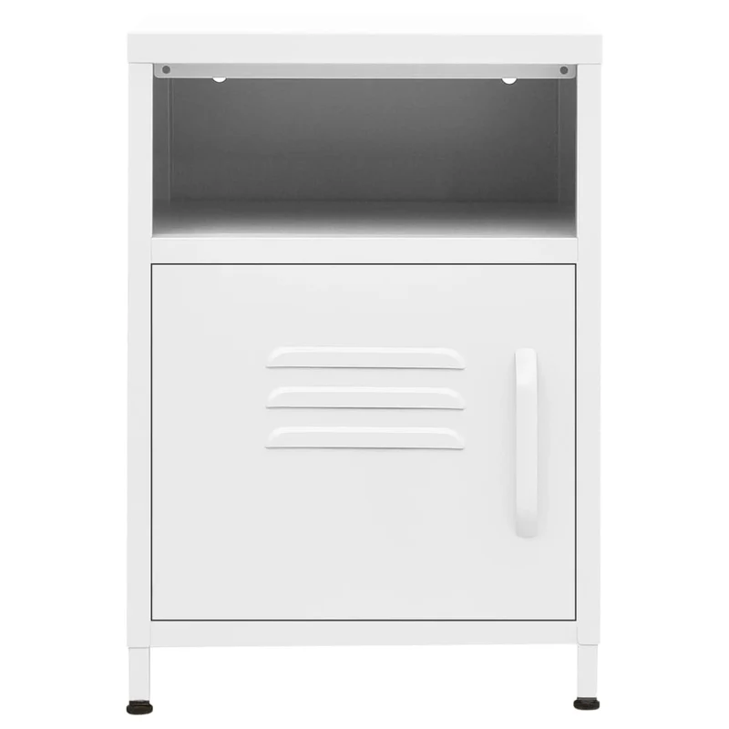 Table de chevet avec étagère ouverte avec porte 35 x 35 x 51 cm acier blanc DEC033300