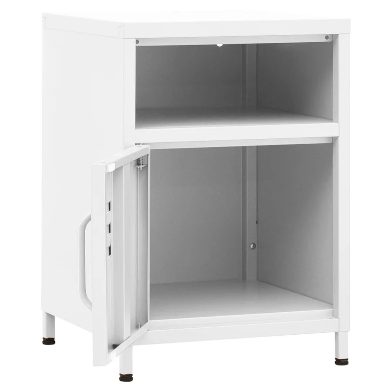 Table de chevet avec étagère ouverte avec porte 35 x 35 x 51 cm acier blanc DEC033300