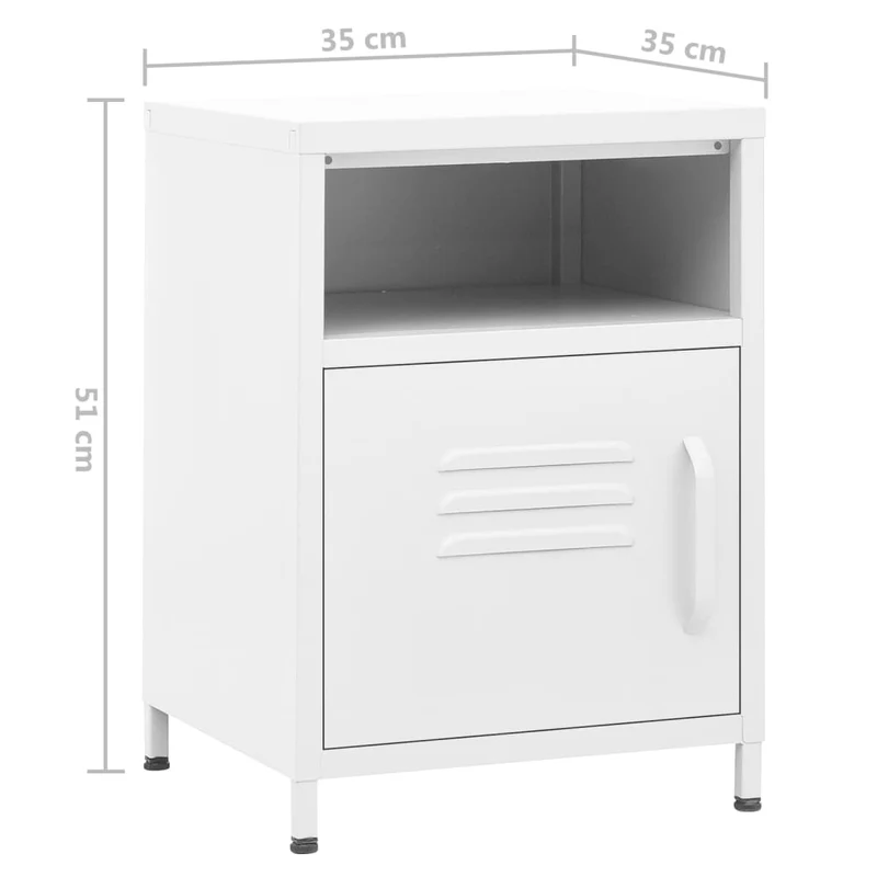 Table de chevet avec étagère ouverte avec porte 35 x 35 x 51 cm acier blanc DEC033300