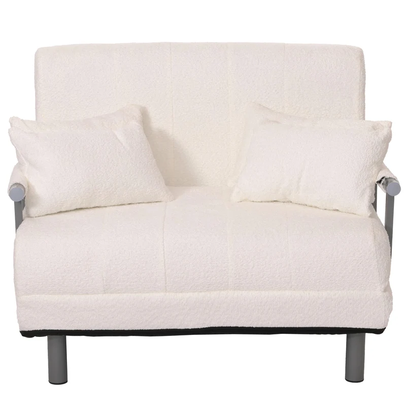 Canapé convertible lit d’appoint 190x100 cm fauteuil lit design moderne tissu bouclé crème 04_0010016