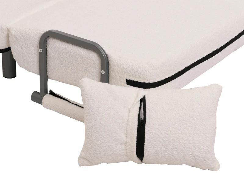 Canapé convertible lit d’appoint 190x100 cm fauteuil lit design moderne tissu bouclé crème 04_0010016
