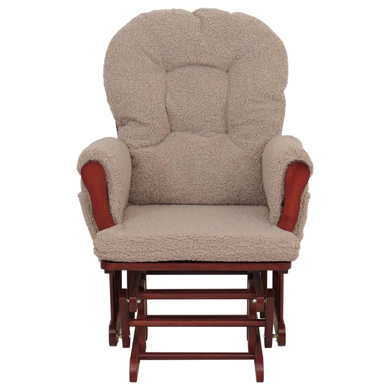 Fauteuil relax à bascule avec repose pieds design moderne bouclé marron bois massif marron 04_0009682