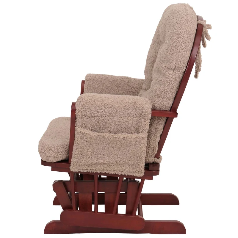 Fauteuil relax à bascule avec repose pieds design moderne bouclé marron bois massif marron 04_0009682