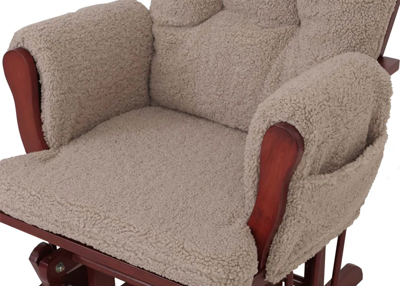 Fauteuil relax à bascule avec repose pieds design moderne bouclé marron bois massif marron 04_0009682