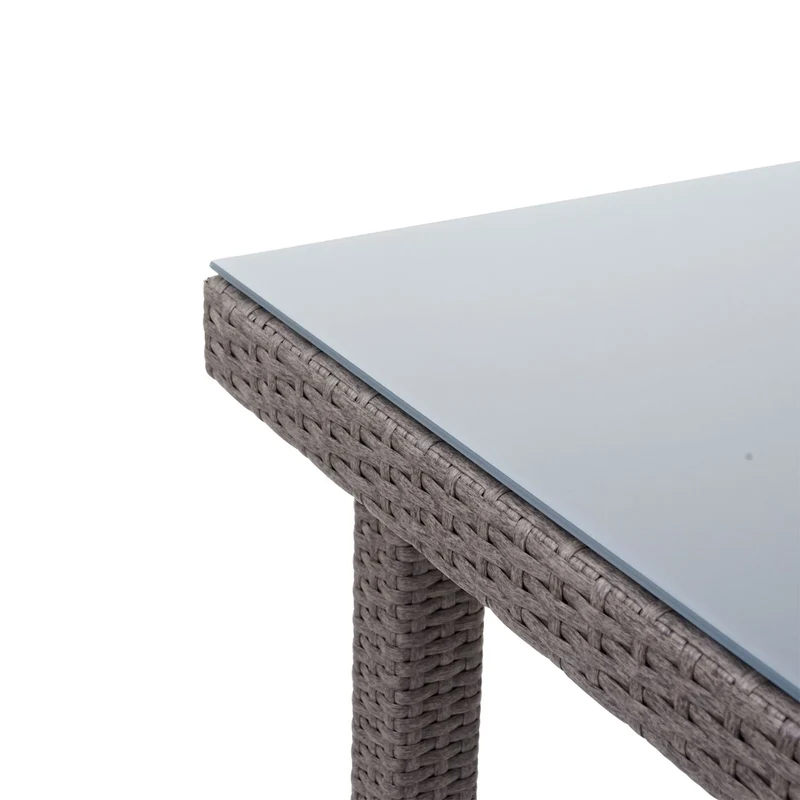 Table de jardin 80 x 80 cm avec plateau en verre poly rotin gris structure acier 04_0010925