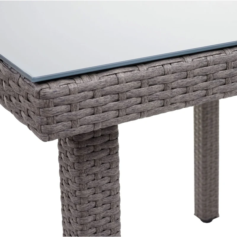 Table de jardin 80 x 80 cm avec plateau en verre poly rotin gris structure acier 04_0010925