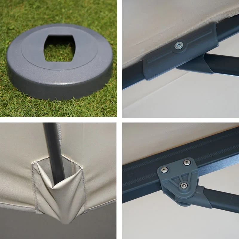 Parasol déporté rond Ø 400 cm hauteur 255 cm inclinable avec manivelle aluminium et polyester couleur crème avec base 04_0011242