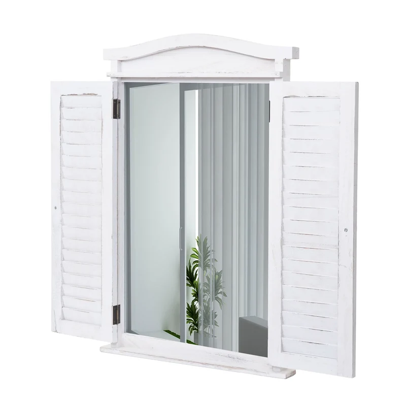 Miroir mural salle de bain design fenêtre avec volets 71x46x5cm blanc vieilli 04_0003703