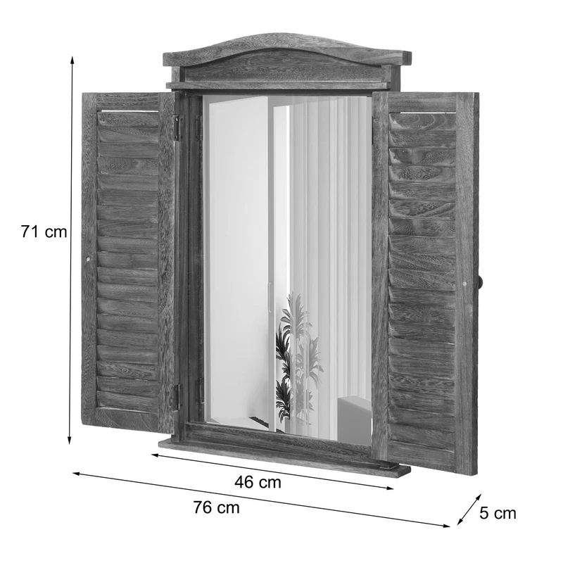 Miroir mural salle de bain design fenêtre avec volets 71x46x5cm blanc vieilli 04_0003703