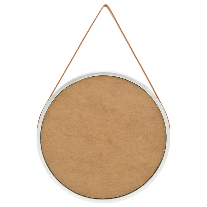 Miroir mural avec sangle marron 60 cm bois argenté DEC022912