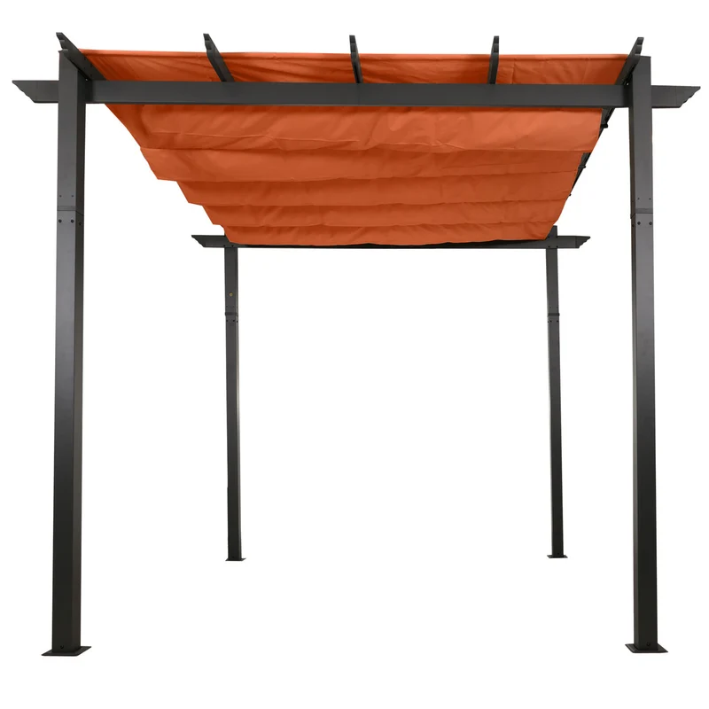 Pergola aluminium pavillon de jardin terrasse 3x3 m avec toit coulissant réglable structure 8 cm tissu polyester UV50+ terracotta 04_0009721