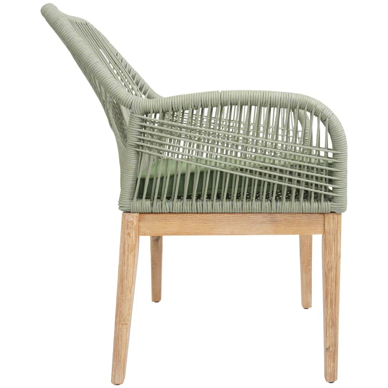 Lot de 2 chaises de jardin moderne résistant aux intempériese en bois d’acacia dossier arrondi en corde tressée vert coussin vert 04_0009621